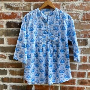 Blue and White Patterned Tunic Top
